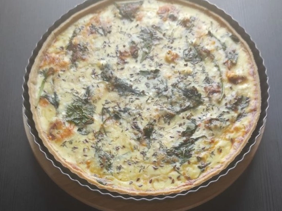 Tarta z krewetkami, pieczarkami i szpinakiem