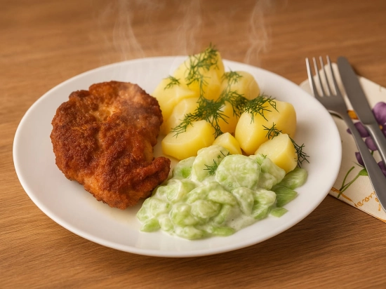 Schabowy z ziemniakami i mizerią