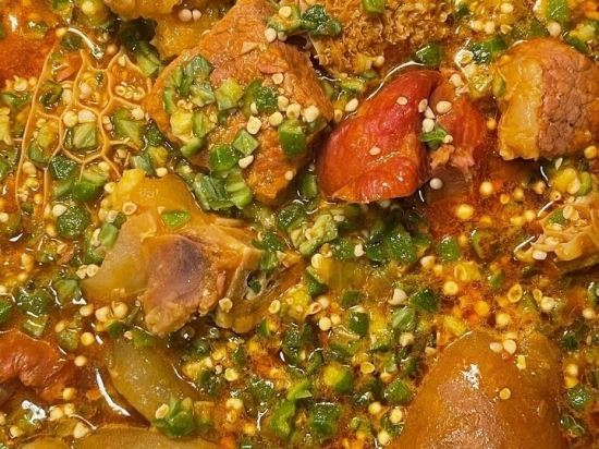 Okro soup with assorted meat- Beef, Chicken, Smoked fish