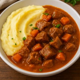 Gulasz wieprzowy z puree ziemniaczanym