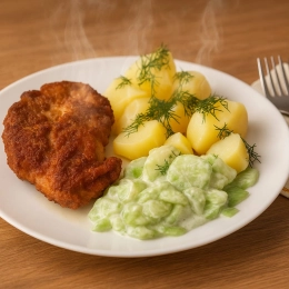 Schabowy z ziemniakami i mizerią