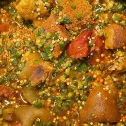 Okro soup with assorted meat- Beef, Chicken, Smoked fish