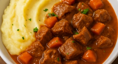 Gulasz wieprzowy z puree ziemniaczanym