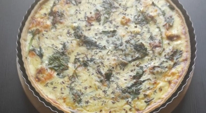 Tarta z krewetkami, pieczarkami i szpinakiem