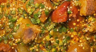 Okro soup with assorted meat- Beef, Chicken, Smoked fish